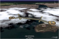 vue du pont suspendu de Mombasa à l'échelle, sur Google Earth