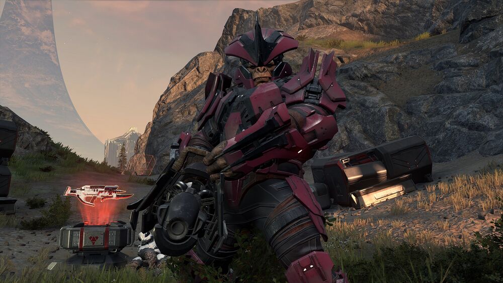 Halo Infinite screenshot of Ik'novus with the Volatile Skewer in the background