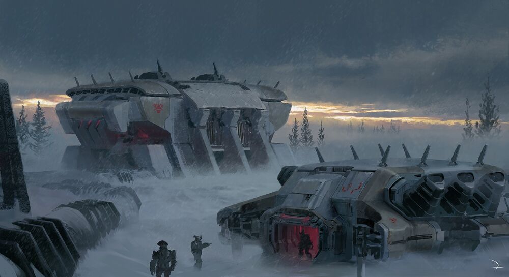 Art of Banished bases on Zeta Halo in a tundra-like environment