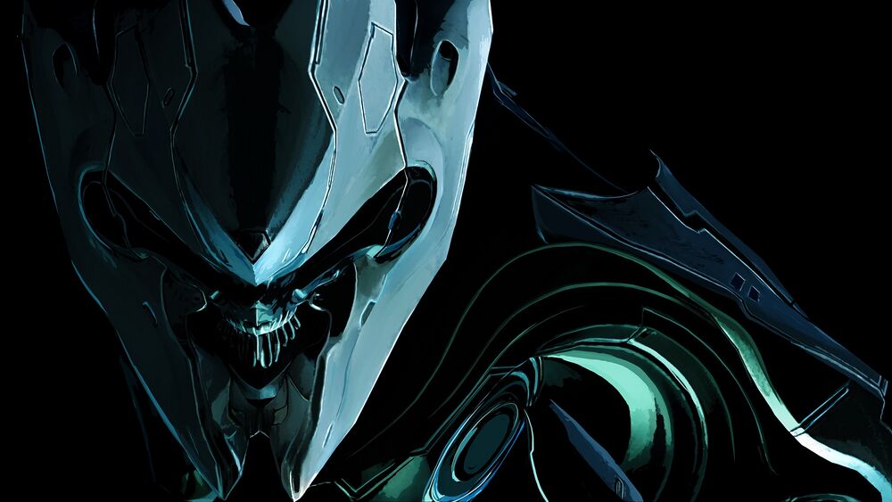 Halo: The Machine Breaks cover art of a Promethean Knight's helmet