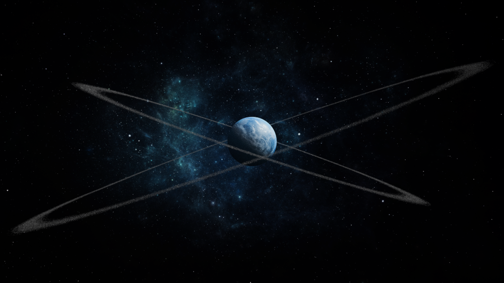 Art of the planet Atropos in space with two circumplanetary ring systems