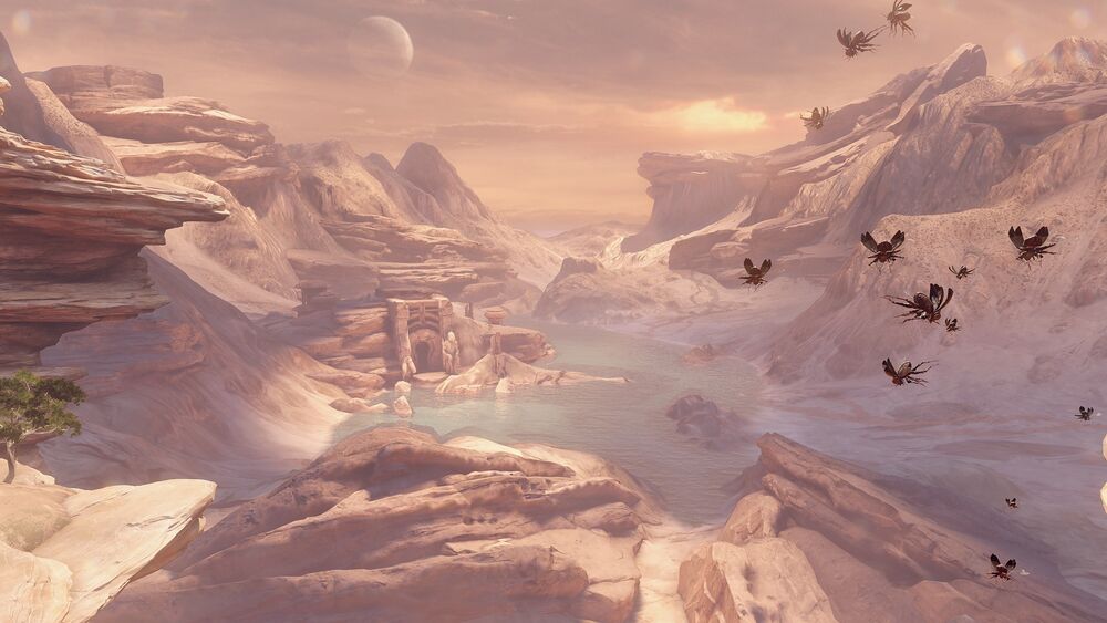 Halo 5 screenshot of the area surrounding the Arbiter's camp on Sanghelios