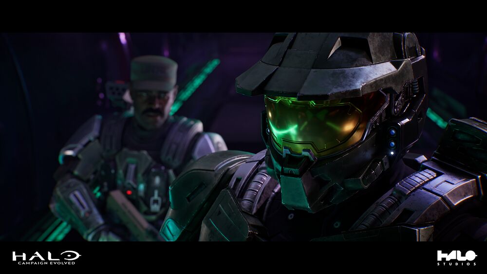 Halo: Campaign Evolved screenshot of the Master Chief and Johnson.