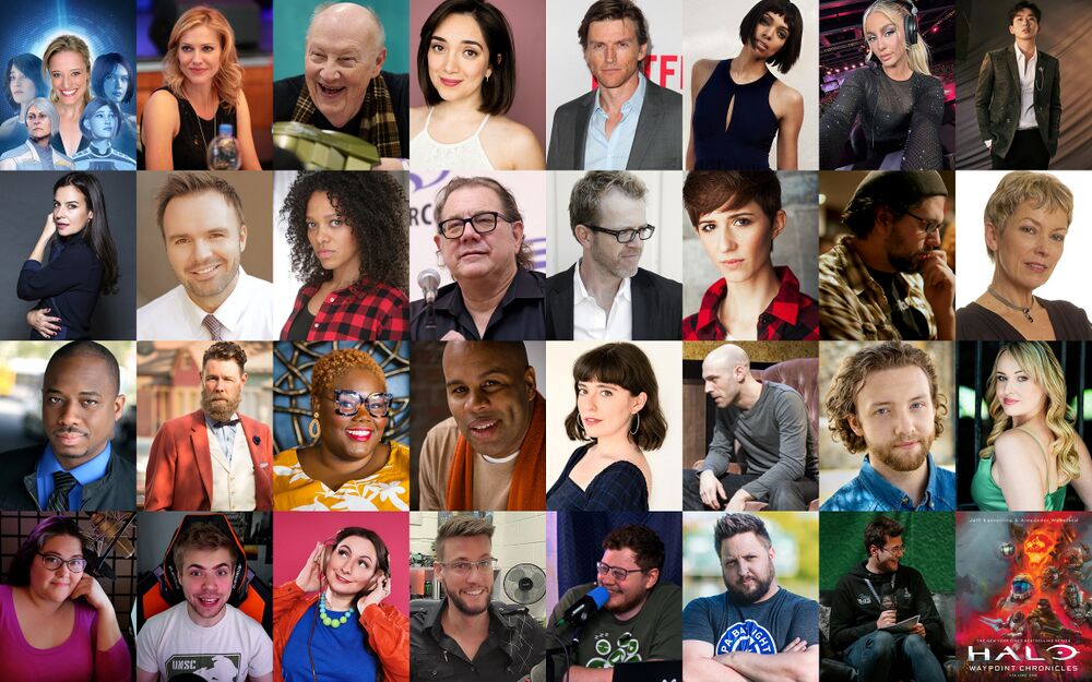 Collage of all narrators for the Halo: Waypoint Chronicles - Volume One audiobook