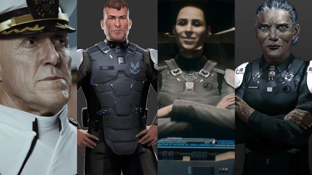 Image of UNSC Admirals (from left-to-right) Hood, Cole, Osman, and Parangosky