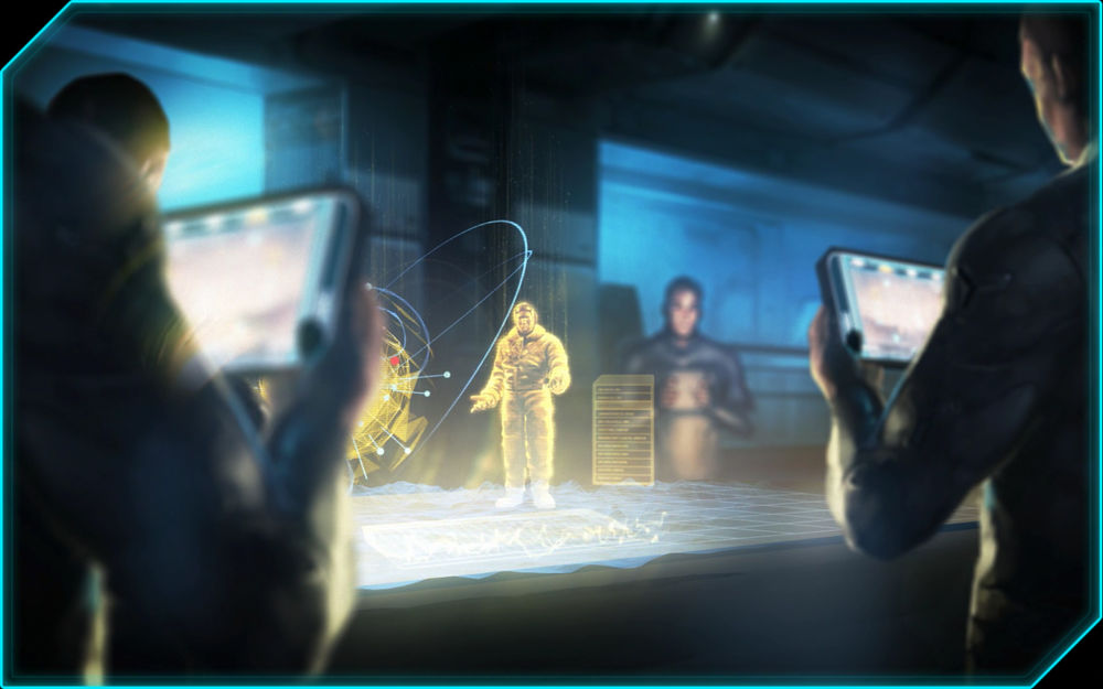 Des SpartansIV utilisant leurs TACSIM à bord de l' UNSC Infinity