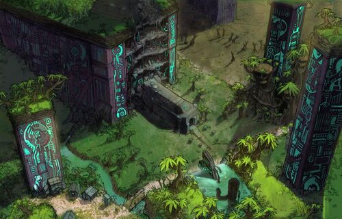 Halo Wars, concept art de ruines forerunners sur Arcadia.